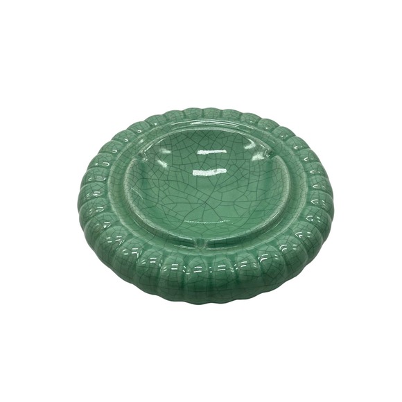 San Miguel Pottery Ashtray Green Bowl Design Crackle Finish - Picture 2 of 5